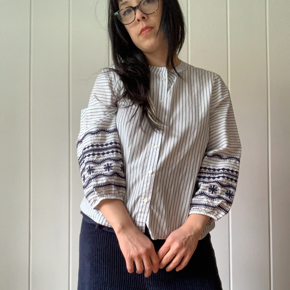 MADEWELL Striped Embroidered-Sleeve Shirt